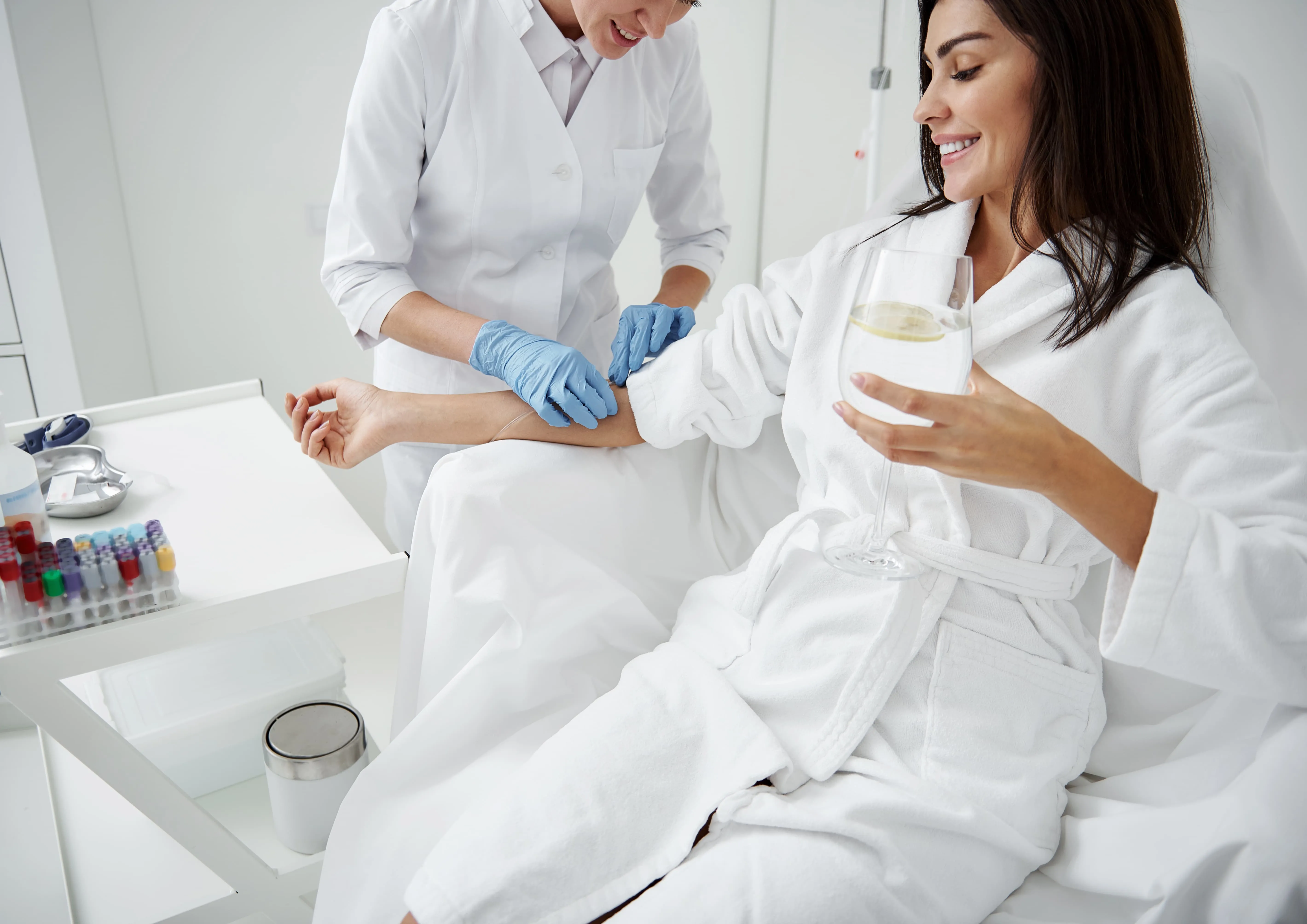 woman receiving iv hydration therapy